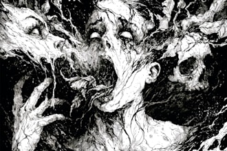 draw black and white dark horror fantasy art
