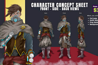 draw an anime character concept sheet with turnaround for your oc