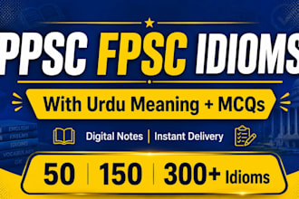 create 200 ppsc fpsc idioms with urdu meaning mcqs