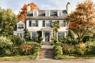draw house illustration watercolor style