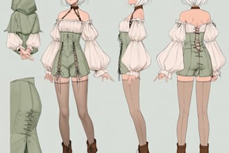 draw custom anime character sheet or reference sheet