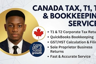 do quickbooks bookkeeping, canada tax return, t1, t2, and gst tax filing
