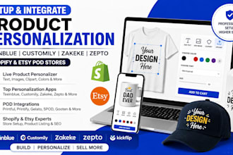 setup customily teeinblue zakeke zepto etsy shopify pod product personalization
