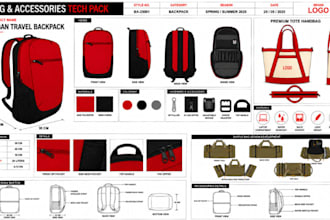 design a expert handbag, backpack, luggage and bag tech pack for manufacturer