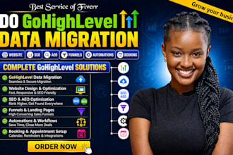 do gohighlevel data migration website SEO, aeo, funnels, automations and booking