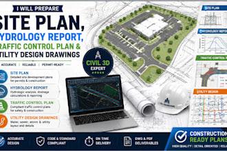 perpare site plan, hydrology report, traffic control plan utility design drawing