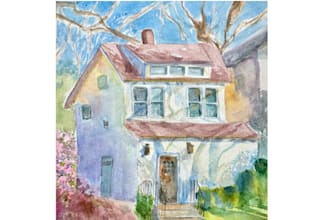 hand paint home portrait and buildings in watercolor