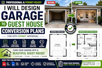 design garage to guest house conversion plans for permit approval