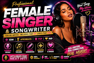 be your female edm, afrobeats singer, pop songwriter and rnb topline writer