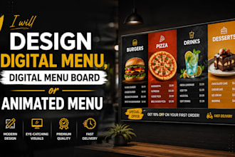 design digital menu, digital menu board or animated menu