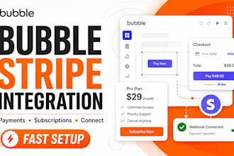 integrate stripe payments, subscriptions in bubble io app