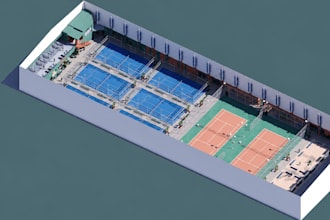 design 3d sport facilities, gaming arena, cgi fitness center, paddle court, yoga