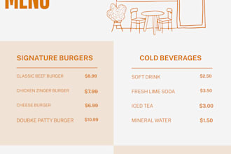 design a modern, professional and printable restaurant menu