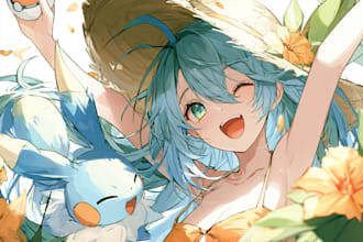 draw custom anime character art and original character