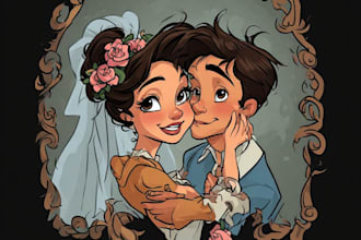 create a romantic couple portrait in my art style