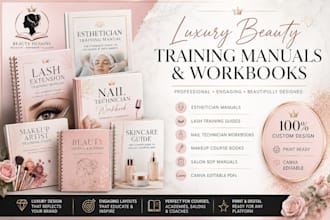 create a luxury esthetician, lash, nail, and beauty training manual workbook