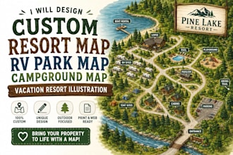 design custom resort map rv park map campground map vacation resort illustration
