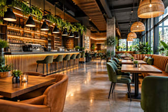 creating cafe bar café restaurant interior design 8k rendering