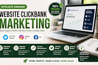 promote affiliate organic website clickbank marketing, twitter share 200m ig,fb