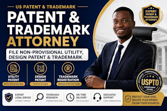 prepare and file uspto utility patent, design patent, and trademark