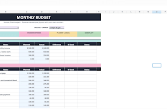 design editable monthly excel google sheets, spreadsheet, budget tracker finance