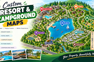 design custom resort maps, hotel maps, campsite maps and rv park maps