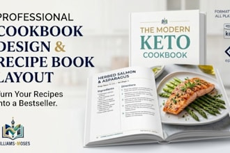 do professional cookbook design, recipe book layout, and formatting