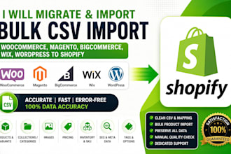 migrate bulk CSV import woocommerce magento bigcommerce wix wordpress to shopify