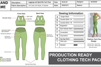 create a factory ready activewear tech pack for gym wear and sportswear brands