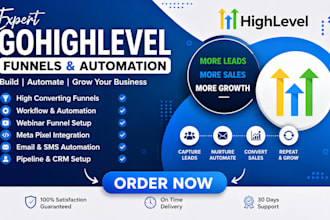 setup gohighlevel funnels, automation, webinar setup, and meta pixel integration