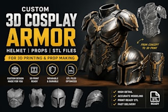 design custom 3d cosplay armor, helmet, props stl for 3d printing