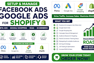 setup facebook ads googe ads shopify meta ads googe shopping roas ecommerce