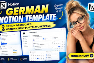 design german notion template, notion dashboard, notion client portal workspace