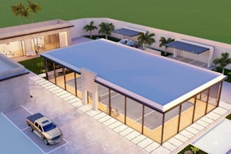 erect 3d modern sports complex, outdoor tennis court, landscape render,cgi patio