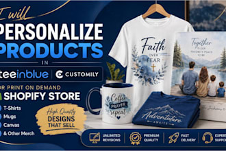 personalize products in teeinblue customily for print on demand shopify store
