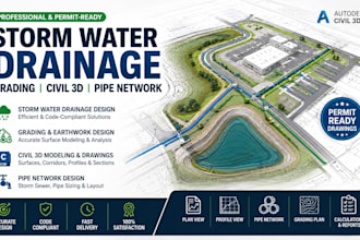 design storm water drainage, grading, civil 3d, pipe network