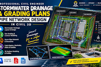 design storm water drainage, grading, civil 3d, pipe network