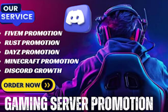 do discord server promotion, fivem ads, rust, dayz, minecraft, gaming promotion