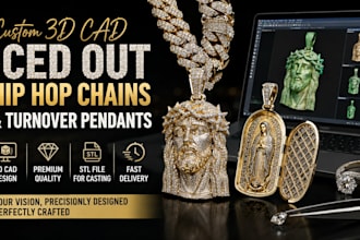 design custom 3d cad iced out hip hop chains and turnover pendants