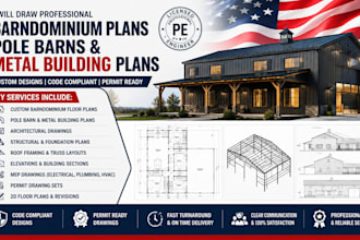 draw barndominium plans, pole barns and metal building plans