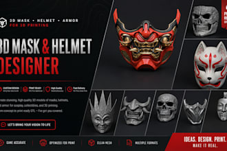 design custom 3d mask, 3d helmet, 3d armor cosplay model for 3d printing