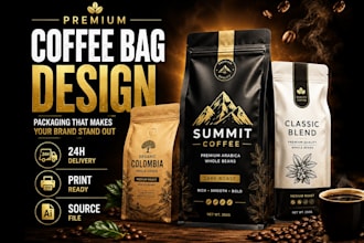 design premium coffee bag packaging, coffee pouch and label design