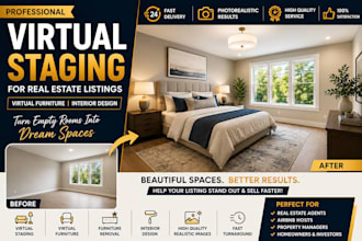 virtually stage empty rooms for real estate listings with virtual furniture