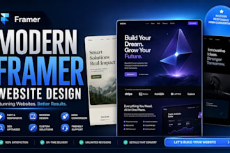 design modern framer landing page, framer website, saas startup website