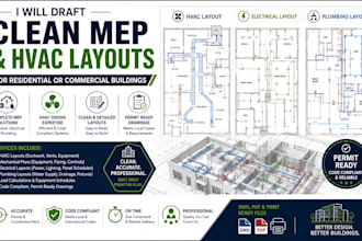 draft clean mep and hvac layouts for residential or commercial buildings
