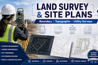 land survey, boundary and topographic survey, utility survey, plot plan drawings