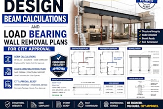 design beam calculations, load bearing wall removal plans for city approval