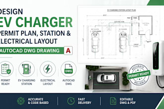 design ev charger permit plan,station and electrical layout, autocad dwg drawing