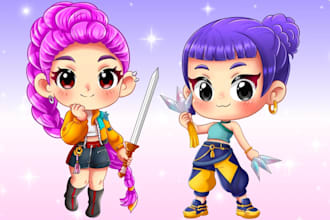 draw custom anime character reference sheet, chibi fan art game character oc
