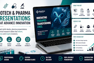 design biotech pitch deck, pharma presentation and clinical research slides